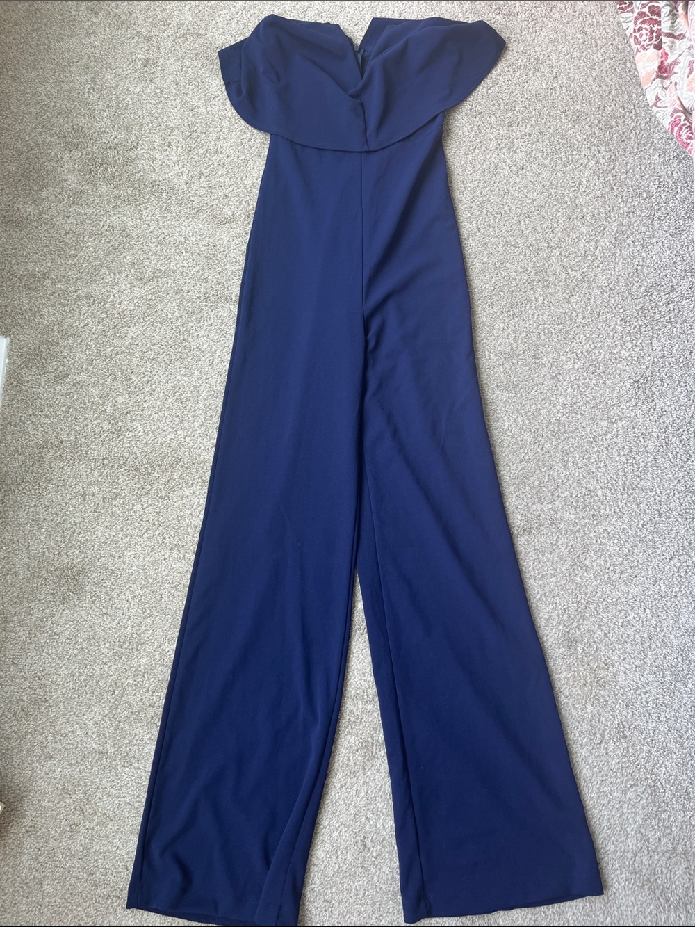 Lulu's Navy Off-the-Shoulder Wide-Leg Jumpsuit